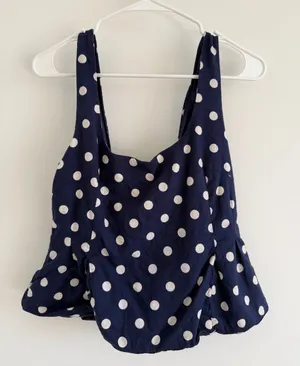 Olivaceous Navy and White Polka Dot Peplum Tank thumbnail 1