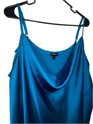 Torrid Teal Satin Draped Cowl Neck Loose Fit Cami Tank Top With Adjustable Strap thumbnail 2