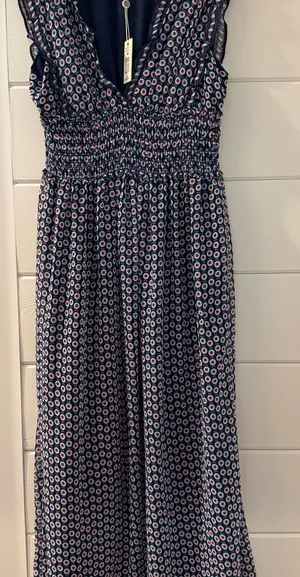 Max Studio Navy Printed V-Neck Smocked Maxi Dress NWT thumbnail 1