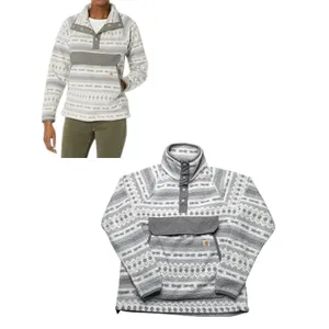 Carhartt 0J4991 Relaxed Fit Fleece Grey Aztec Quarter Snap Pullover Large 10-12 thumbnail 2