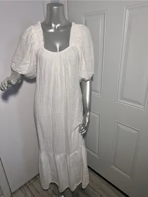 XiRENA Sofia Cotton Gauze Midi Dress White Size S Small Boho Puff Sleeve Ruffle thumbnail 5