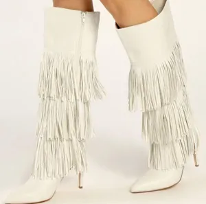 Lulus Shaniaa Bone Fringe Pointed-Toe Knee High Boots thumbnail 1