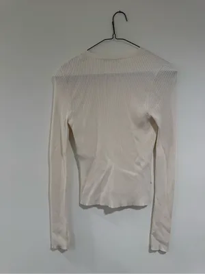 Abercrombie & Fitch Cream Ribbed V-Neck Long Sleeve Cardigan thumbnail 5
