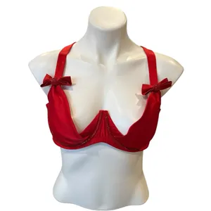 VICTORIA’S SECRET Dream Angels Wicked Satin Peek A Boo Cup Bra Red Crystal XL thumbnail 4