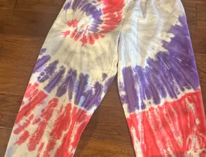 Aritzia TNA cozy AF sweatpants colors: pink, purple, and white tie-dye size: L flaws: a couple small stains pictured (would probably be easy to get out, i haven’t tried) #aritzia #tiedye #loungewear #cozy #trendin thumbnail 2