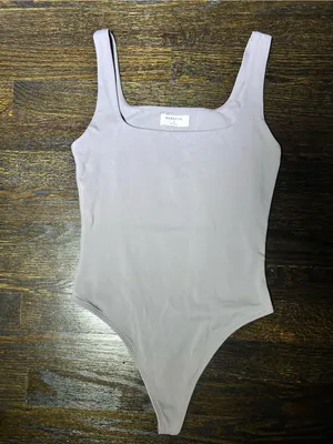 Babaton Aritzia Contour Tank Bodysuit Square Neck Rocky Grey Small thumbnail 2