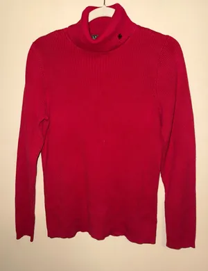 Lauren Ralph Lauren Red Ribbed Cotton Turtleneck Sweater XL Logo Academia Preppy thumbnail 1