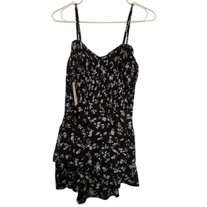 No Boundaries Black Floral Sleeveless Tiered Ruffle A-Line Mini Sundress Large thumbnail 2
