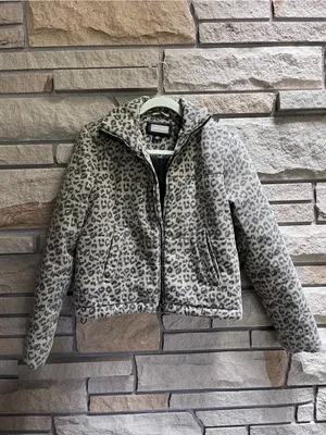 Jou Jou Denim Leopard Print Puffer Jacket - Gray Tan xs thumbnail 2