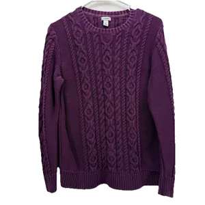 LL Bean Purple‎ Double L Mixed Cable Crew Neck Pullover Cotton Sweater LARGE Purple thumbnail 3