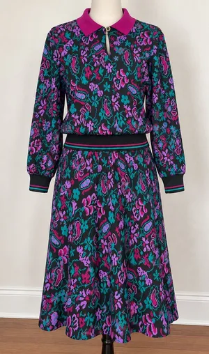 Vintage 80s Cricket Lane Floral Knit Skirt Set M S USA thumbnail 1