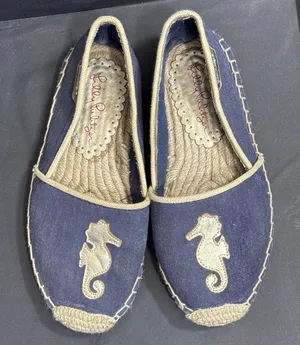 Lilly Pulitzer Preppy Nautical Beach Designer‎ Espadrille True Navy Seahorse 6 thumbnail 1