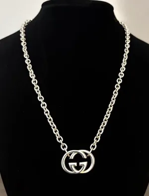 Authentic GUCCI Made In Italy 925 Sterling Silver Double Logo Necklace with Box thumbnail 1