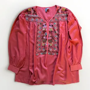 Anu Embroidered Top Blouse Tunic Boho Coral Pink Womens Size Extra Large thumbnail 2