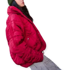 NEW With Tag Free People Movement Cranberry Red Shirr Enough Primaloft Insulated Puffer Coat Jacket Small thumbnail 2