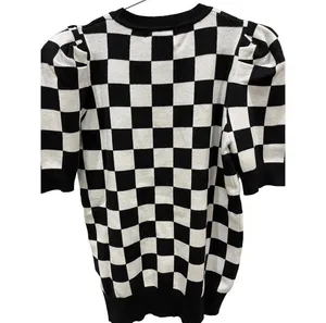 Boutique Short Puff Sleeve Checker Sweater thumbnail 2