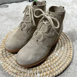 Sorel Women’s Evie Lace-Up Waterproof Suede Ankle Bootie Casual in Beige 7.5 thumbnail 5