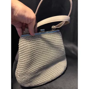 Vintage Style‎ Crochet Kiss Lock Crossbody Bag Taupe Knit Silver Hardware thumbnail 4