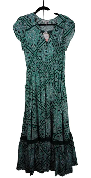 Apricot Womens Green Black Paisley‎ Diamond Crochet Button Maxi Dress US 10 NEW thumbnail 1
