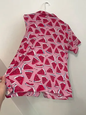 MUNKI MUNKI Pink White Blue Watermelon Fruit Print Short Sleeve Pajama SHIRT PJs thumbnail 11