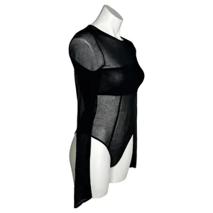 Gauge81 Feriz Womens Black Sheer Round Neck Long Sleeve Bodysuit Small ($355) thumbnail 3