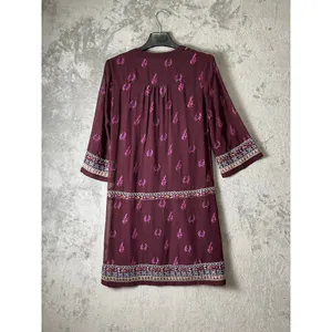 Sundance World Vision Embroidered 3/4 Sleeve Shift Tunic Dress Plum Boho XS thumbnail 3