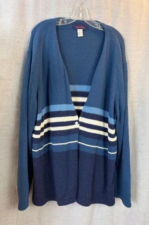 Denim & Co. Blue Striped Open Front Cardigan Sweater‎ Plus 3X thumbnail 1