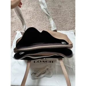 Coach Pebbled Lora Carryall Leather Shoulder Satchel in Taupe thumbnail 2