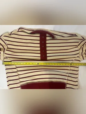 Striped Henley Pullover Sweatshirt in Ivory & Burgundy - Women thumbnail 2