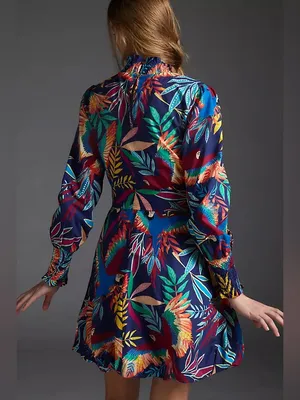 FARM Rio for Anthropologie Aves‎ Mini Dress Tropical Parrot Print Belted Size XS thumbnail 2
