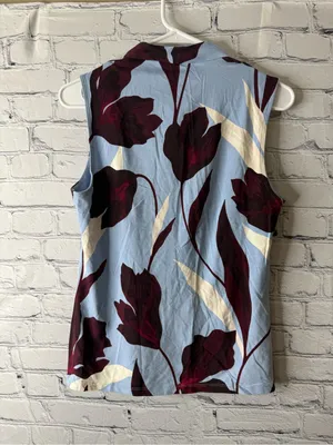 Ann Taylor Sleeveless V-Neck Floral Top - Light Blue & Burgundy medium thumbnail 5