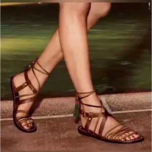 933|Free People Studded Boho Hippie Leather Gladiator Sandals Brown Women 37 6.5 thumbnail 14