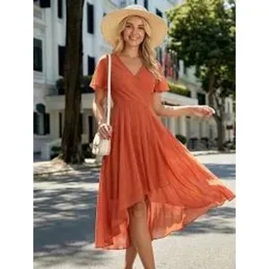 Ever‎ Pretty Women's Size 8 Burnt Orange Dress High Low V-Neck Chiffon Formal thumbnail 2