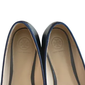 Tory Burch‎ Samantha Patent Smoking Slippers Navy Gold Logo Flats 8.5 thumbnail 3