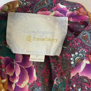 Champagne & Strawberry Silk Floral Paisley Mini Dress Womens Small Burgundy Boho thumbnail 9