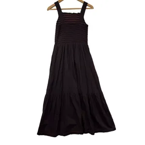 Everlane Smocked Midi Dress Espresso Brown Rust Contrast Stitch Pockets Womens S thumbnail 8
