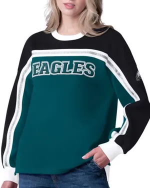 NWT Eagles NFL Team Apparel Silver Glitter Midnight Green Bench Crewneck Glll thumbnail 1
