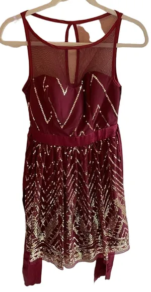 Rue21 NWT‎ Maroon Gold Sleeveless Sequined Dress Zip Up Back Homecoming Size 3 thumbnail 1