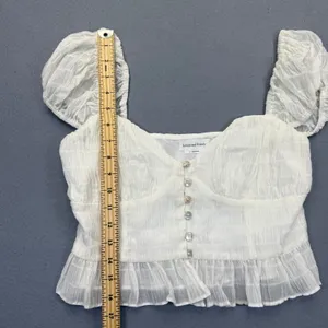 Lovers and Friends White Puff Sleeve Button Front Crop Top‎ Smocked Small thumbnail 4