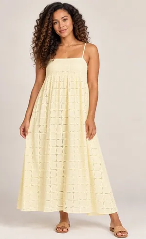 Petal & Pup Aliyah Cotton Eyelet Maxi Dress Butter Yellow Grid Plaid XL thumbnail 1