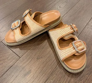 Universal Thread Woven Slide Sandals with Buckle Detail - Tan Size 8 - C72-004 thumbnail 1