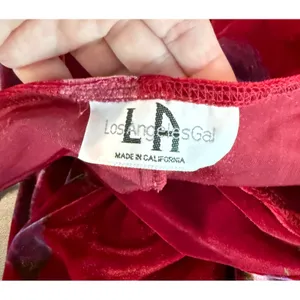 Los Angeles Gal Womens M Maxi Dress‎ Burgundy Velvet Floral 3/4 Sleeve Vintage thumbnail 3