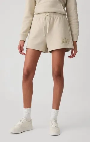 Gap Womens Logo Fleece Shorts Beige Tan Elastic Waist Drawstring Large thumbnail 1