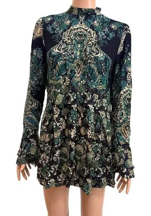 Free People XS Lady Luck floral paisley bell sleeve tunic dress TLS1 3479 thumbnail 1