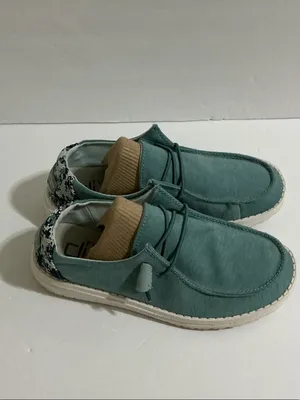Hey Dude Teal Slip-On Casual Sneakers with White Sole and Patterned Heel thumbnail 4
