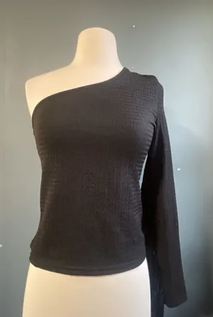 SHEIN Modelly Black One Shoulder Fringe Sleeve Top Size S‎ thumbnail 1
