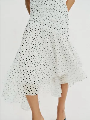 ZARA Square-Neck White Polka Dot Midi Dress thumbnail 2