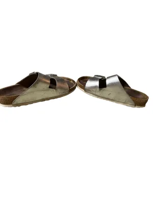 Birkenstock Arizona Silver Metallic Leather Double Strap Sandals Women 37 thumbnail 6