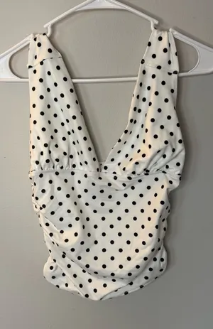 SHEIN Polka Dot Ruched Plunge Top  thumbnail 1