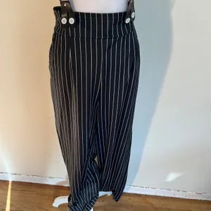 Spirit Pinstripe Suspender Pants Womens Large Black White Wide Leg Costume thumbnail 5